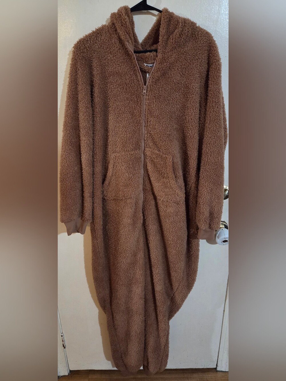 Victoria's Secret PINK Brown Teddy Plush Sherpa Hooded Onesi Pajamas Size XL NWT